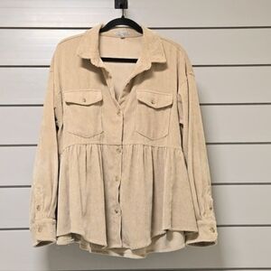 Wishlist Courdoroy Peplum Button-down